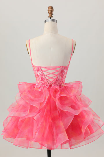 Red A-Line Embroidered Corset Mini Homecoming Dress with Ruffle-Hem
